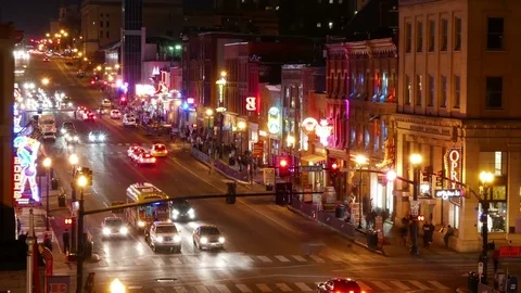 Broadway Nashville Tennessee Nightlife Time Lapse Zoom Out Stock Footage