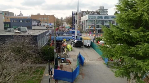 Broadway SkyTrain Construction in Vancouver 스톡 동영상 337159156