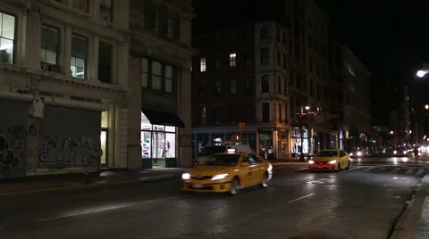 Broadway Taxis Night Manhattan New York City Downtown NYC Traffic Driving Stock Footage