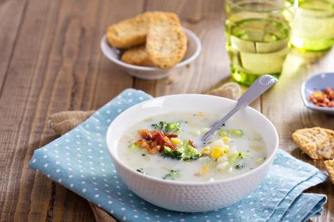 Broccoli and corn chowder Stock Photos