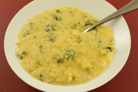Broccoli and potato cheese chowder soup Stock Photos