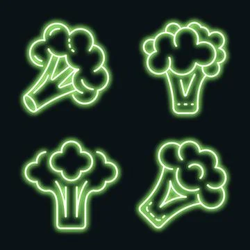 Broccoli cabbage icon set vector neon Ilustración de archivo