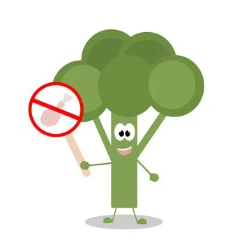 Broccoli Cabbage on an isolated background. Vegetarianism. Stop the meat. Cute Stock Illustration