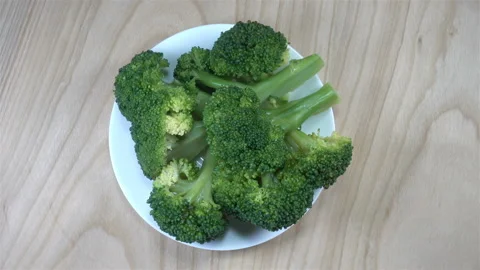 Broccoli cabbage on a plate rotate in 4K Stock Footage 140619278
