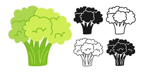 Broccoli cartoon linear symbol set doodle style silhouette fresh vegetable icon Stock Illustration