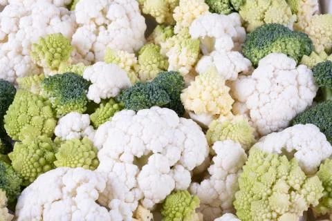Broccoli cauliflower close on a table Stock Photos