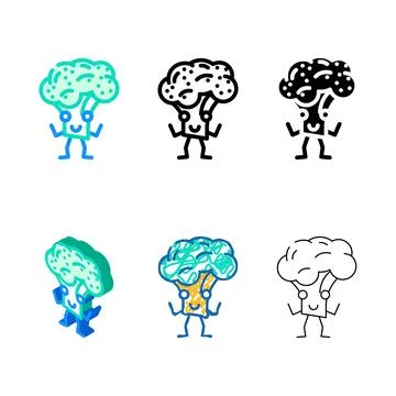 Broccoli character color multistyle icon vector Stock Illustration