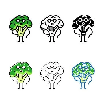 Broccoli character color pack icon vector Illustrazione stock