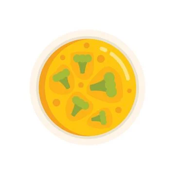 Broccoli cheddar soup being served in white bowl Stock Illustration