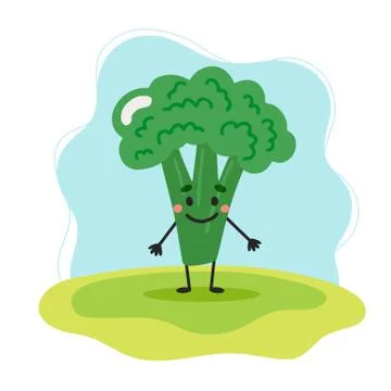 Broccoli cute character, vector illustration for kids in cartoon style Stock Illustration