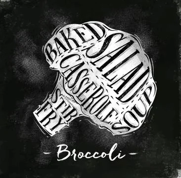 Broccoli cutting scheme chalk Stock Illustration