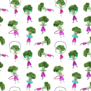 Broccoli doing sport activities pattern Stock Illustration