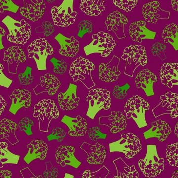 Broccoli doodle seamless pattern. Background with vegetables. Vector Stock Illustration