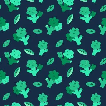 Broccoli doodles, seamless pattern with green broccoli heads, healthy vegetable Stock Illustration