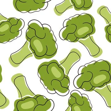 Broccoli flat style pattern. Seamless broccoli pattern on white background Stock Illustration