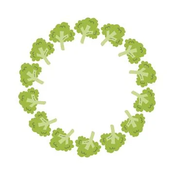 Broccoli Floret Round Frame on Transparent Background Stock-Illustration