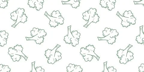 Broccoli florets seamless pattern in doodle sketch style Illustrazione stock