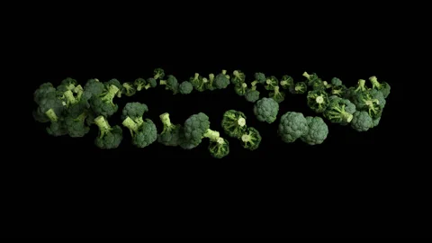 Broccoli flying in circle, seamless loop, Alpha Channel Stock Footage 135682875