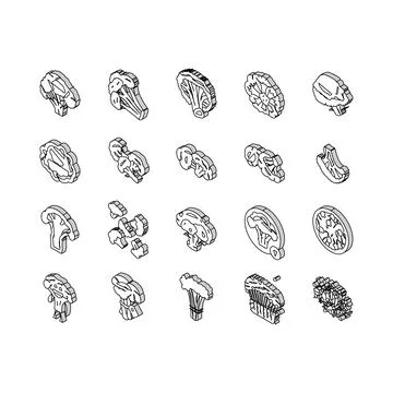 Broccoli food cabbage vegetable isometric icons set vector Stock Illustration