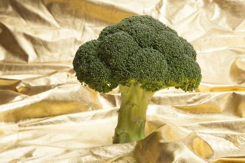 Broccoli on gold fabric Stock Photos