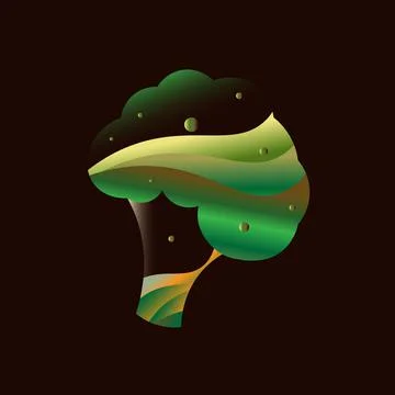 Broccoli gradient material icon minimal design Stock Illustration