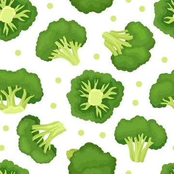 Broccoli Green Vegetable Seamless Pattern with Cabbage Head Vector Template Ilustración de archivo