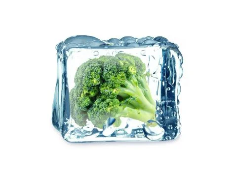 Broccoli in the ice cube Stock Photos