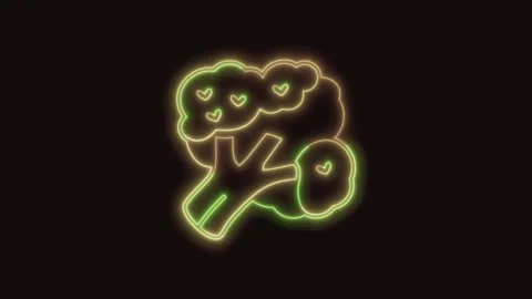 Broccoli Icon Neon Seamless Loop 4K (Black Background) Stock Footage 310357330