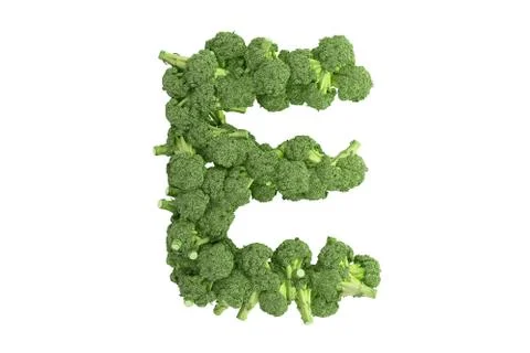 Broccoli letter E on white background Stock Illustration