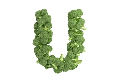 Broccoli letter U on white background Stock Illustration