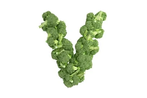 Broccoli letter V on white background Stock Illustration