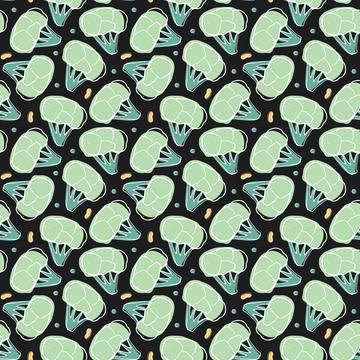 Broccoli or Cauliflower Vegetables seamless pattern. Vegetarian healthy bio f Stock Illustration