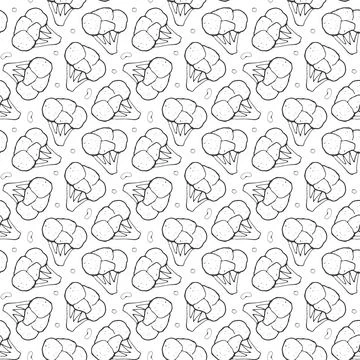 Broccoli or Cauliflower Vegetables seamless pattern. Vegetarian healthy bio f Stock Illustration