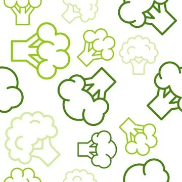 Broccoli outline seamless pattern on white background, vegetable wallpaper se Stock Illustration
