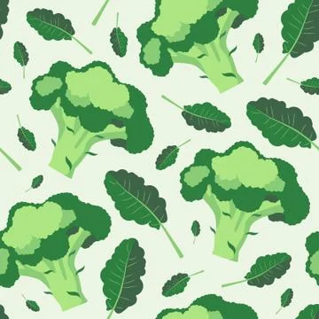 Broccoli pattern. Bright green food seamless pattern. Stock Illustration
