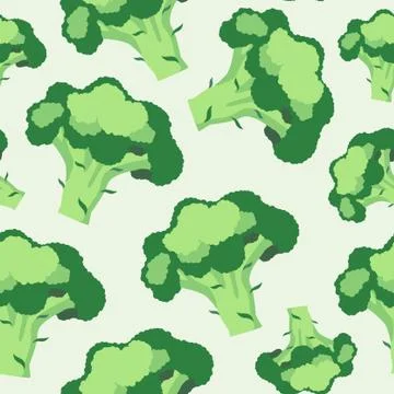 Broccoli pattern. Bright green food seamless pattern. Stock Illustration