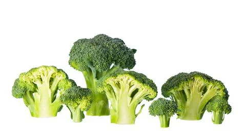 Broccoli pattern isolated on a white background. Various multiple parts of br Stock Photos
