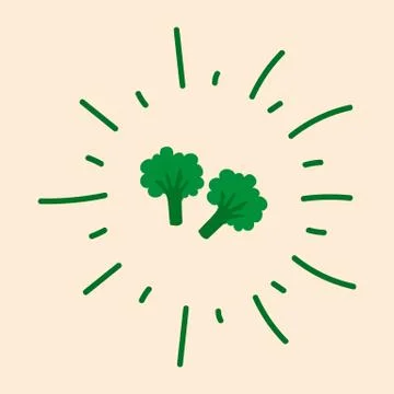 Broccoli poster in a circle of doodles. Cute green vegetable for your organic Stock Illustration