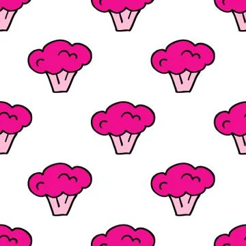 Broccoli seamless doodle pattern, vector color illustration Stock Illustration