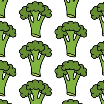 Broccoli seamless doodle pattern, vector color illustration Stock Illustration