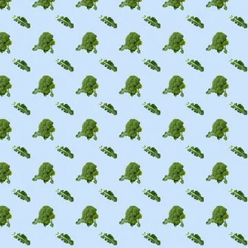 Broccoli seamless pattern on a blue background. V Stock-Fotos