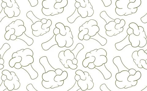 Broccoli seamless pattern in line art style. Hand drawn design for menu, package Stock Illustration