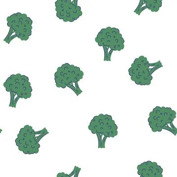 Broccoli seamless pattern. Vegetable background. Healthy food. Hand drawn col イラスト素材