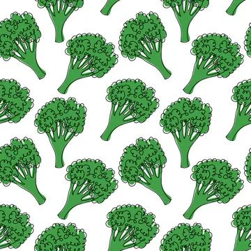Broccoli seamless pattern on white background. Green vegetable vector illustr Stock Illustration