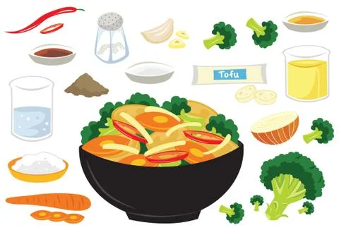 Broccoli-Tofu Flat Illustration Stock Illustration