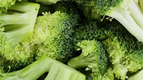 Broccoli top view, fresh green broccoli close-up, vitamins, raw food and Stock Footage 170143061