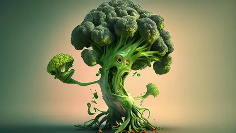 Broccoli tree with eyes and mouth. illustration.: Royalty Free #234606430