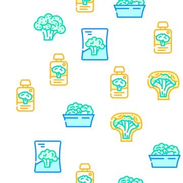 Broccoli vegetable green food vector seamless pattern Stock Illustration