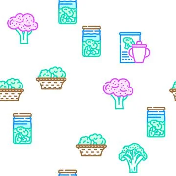 Broccoli vegetable green food vector seamless pattern Stock Illustration