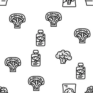 Broccoli vegetable green food vector seamless pattern Stock Illustration